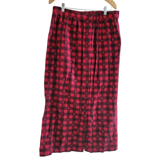 Woolrich Red Black Check Plaid Cotton flannel Skirt Y2k size Large cabincore - Picture 2 of 6